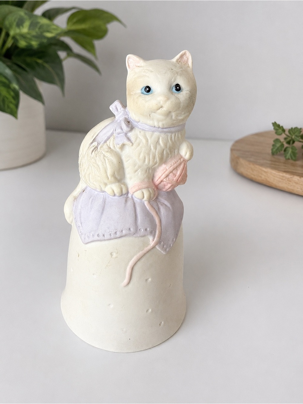 Vintage Ceramic Cat Bell Figurine Cottagecore Taiwan Collectible